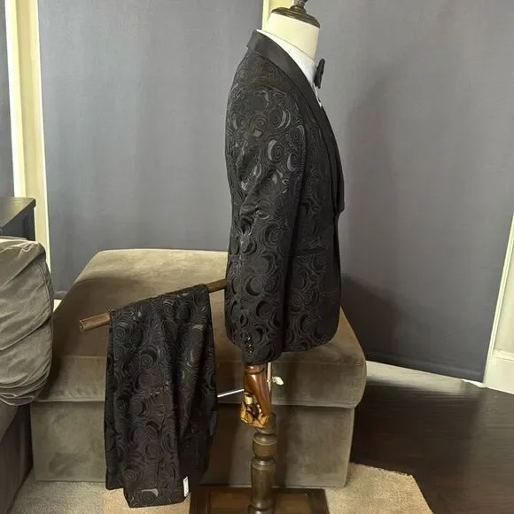Men’s Black Slim Fit Tuxedo 3 Piece Suit Shawl Lapel 32 Jacket 30 Pants NWT